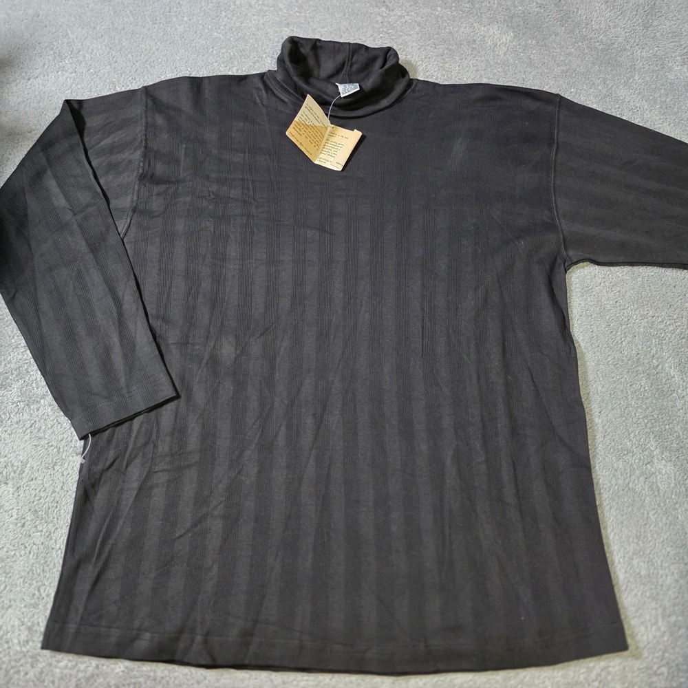 Naturalife Mens L Turtleneck Shirt Black Ribbed Long Sleeve 100% Cotton 3305